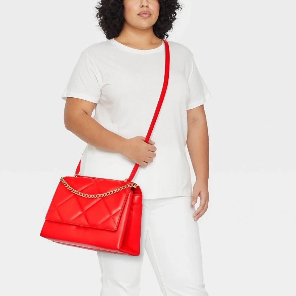 NWT A New Day Shoulder to Crossbody Quilted Red with Gold Chain Detail Bag - Picture 6 of 16